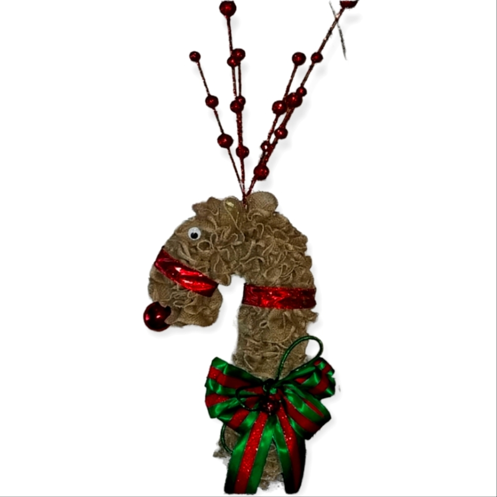 RUDOLPH REINDEER RUSTIC BURLAP CHRISTMAS WREATH